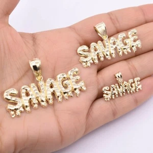 Savage Drop Diamond Cut Nugget Charm Pendant Real Solid 10K Yellow Gold - Picture 1 of 5