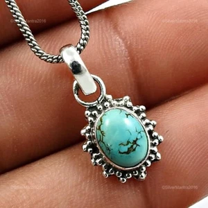 Throat Chakra Turquoise Stone Anniversary Bezel Elegant Pendant 925 Solid Silver - Picture 1 of 8