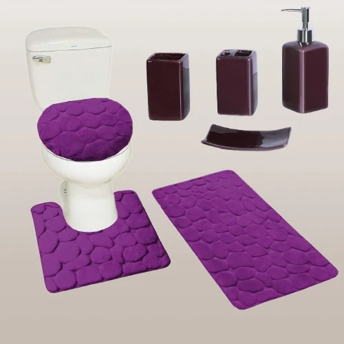  НОВЫЙ НАБОР ИЗ 7 ПРЕДМЕТОВ ДЛЯ ВАННОЙ МЯГКИЕ КОВРИКИ КРЫШКА С КЕРАМИЧЕСКИМИ АКСЕССУАРАМИ ТВЕРДЫЙ  - Изображение 1 из 1