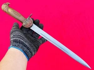Vintage Ninja Sword Blade Dagger Europe Gladiator Eagle Head Signed Brass Sheath - Picture 1 of 12