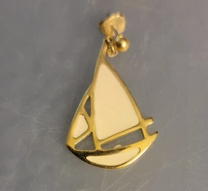 Sailboat Dangle Earrings Enamel Gold Tone 1.5 inch White Or Beige - Picture 1 of 3