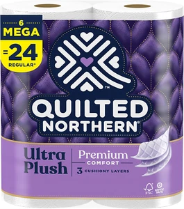 Quilted Northern Ultra Plush Toilet Paper, 6 Mega Rolls = 24 Regular Rolls, 3X T - Picture 1 of 12