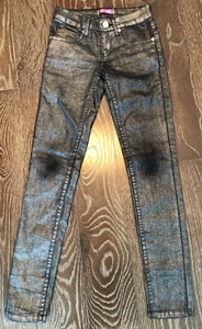 $72 GIRLS METALLIC SILVER/ BLACK SLIM JEANS BY AQUA SZ 7 - Picture 1 of 4