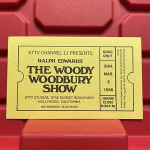 Boleto de grabación de estudio Woody Woodbury Show KTTV Studios Channel 11 marzo 1968 - Imagen 1 de 2