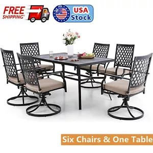 7 Piece Patio Dining Sets Swivel Chairs with Cushion Table Outdoor Furniture Set - Picture 1 of 9