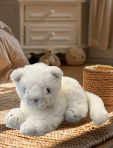 "De colección 1993 Geoffreys Toys R Us gato blanco peluche realista acostado 11""" - Imagen 1 de 6