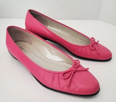 Zapatos planos de ballet Karen Scott Soft Step de cuero rosa sin cordones - detalle de lazo talla 8,5 Foto 1 de 4