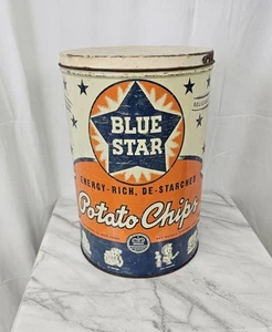Latta pubblicitaria patatine fritte 14 oz Blue Star vintage anni '40 - Rockford, Illinois - Foto 1 di 13