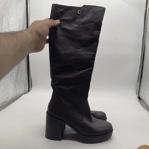 Lucky Brand Tall Black Leather Boots Exposed Zipper Women's Size 8.5M - Picture 1 of 11