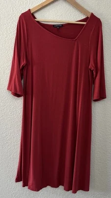 Eileen Fisher Size Large Red 3/4 Sleeve Viscose Stretch Dress USA Made - Image 1 of 4