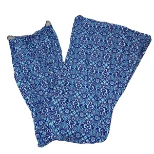 Julian Chang Blue Floral Jumpsuit Wide Leg Halter L Boho Casual Beach Vacation - Picture 1 of 9