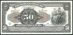 1946 Peru 50 Soles World Banknote Pick #68A CU Condition #629727 - Picture 1 of 2