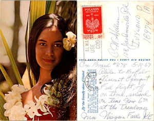 Vintage Hawaii Postcard 1967 United Air Lines Hula Girl Handwritten Message - Picture 1 of 1