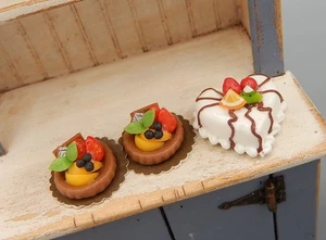 Vintage OOAK handgeformte Obsttarte Dessert Kuchen Handwerk Puppenhaus Miniatur 1:12 - Bild 1 von 10