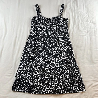 Vestido sin mangas Studio I Petite Daisy floral negro blanco para mujer línea A 10P Foto 1 de 4