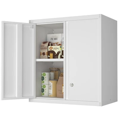 Armario de pared de metal, gabinetes de pared de garaje con puertas, gabinete de almacenamiento con cerradura Foto 1 de 4