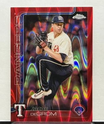 2025 Topps Chrome Red Wave SSP Jacob DeGrom Rangers Ultra Rare 4/5 - Image 1 of 2