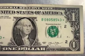 B 08058543* $1 One Dollar Bill Star Note 2013 Duplicate Serial number Error F - Picture 1 of 4