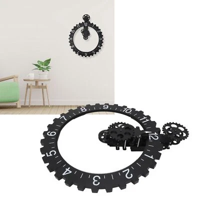 Retro 3D Moving Gear Clock Hanging Gear Clock Mechanical Wall Clock Black RMM - Image 1 of 4