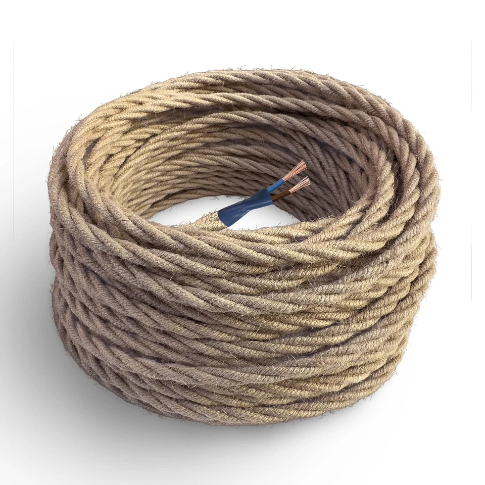 - Câble électrique textile couleur JUTE torsadé jute 3 mètres à 2 brins 2x075... - Photo 1/4