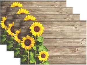 Beautiful Sunflowers Placemats Set of 6 Wood Board Florals Table Mats Spring Sum - Picture 1 of 6