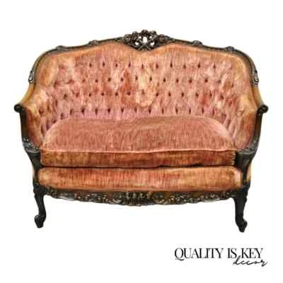 Antique French Louis XV Rococo Style Ornate Carved Walnut Settee Loveseat Sofa - Image 1 of 4