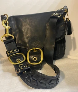 Bolso de Hombro Coach Negro Bleeker Signature Logo Lona Cuero Solapa Correa 11434 - Imagen 1 de 22