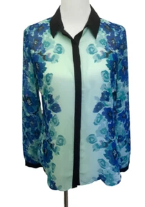 Lauren Conrad Blue floral chiffon Blouse, button up, long sleeve size S - Imagen 1 de 4