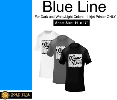 GOLD SEAL SPECIALTY PAPERS Blue Line Dark Iron On Heat Transfer Paper for Inkjet 11 x 17 - 5 Sheets