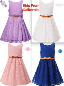 Girls Lace Dress Kids Casual Flower Girl Dress - Picture 1 of 14