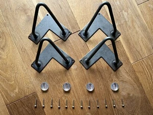  4 Haarnadel Bare Stahl 2-Stangen 10cm Möbelfüße Beine + Bodenschutz + Schrauben - Bild 1 von 5