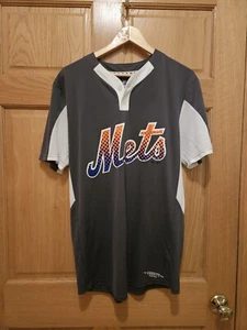 Majestic New York Mets 2 Button Cool Baseball Jersey Mens Medium Team Andrea - Picture 1 of 4