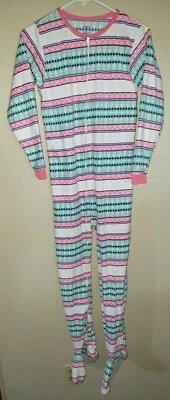CARTERS size 12 fleece BLANKET SLEEPER 1 PC PAJAMA sleepwear pink hearts green @ - Image 1 of 2