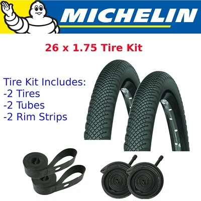 Michelin Country Rock 26 x 1.75" MTB Fast Street/Gravel Tire+Tube+Rim Strip Kit