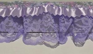 5 Meters Purple Lace & Satin Ruffled Lace Trim New - Picture 1 of 6
