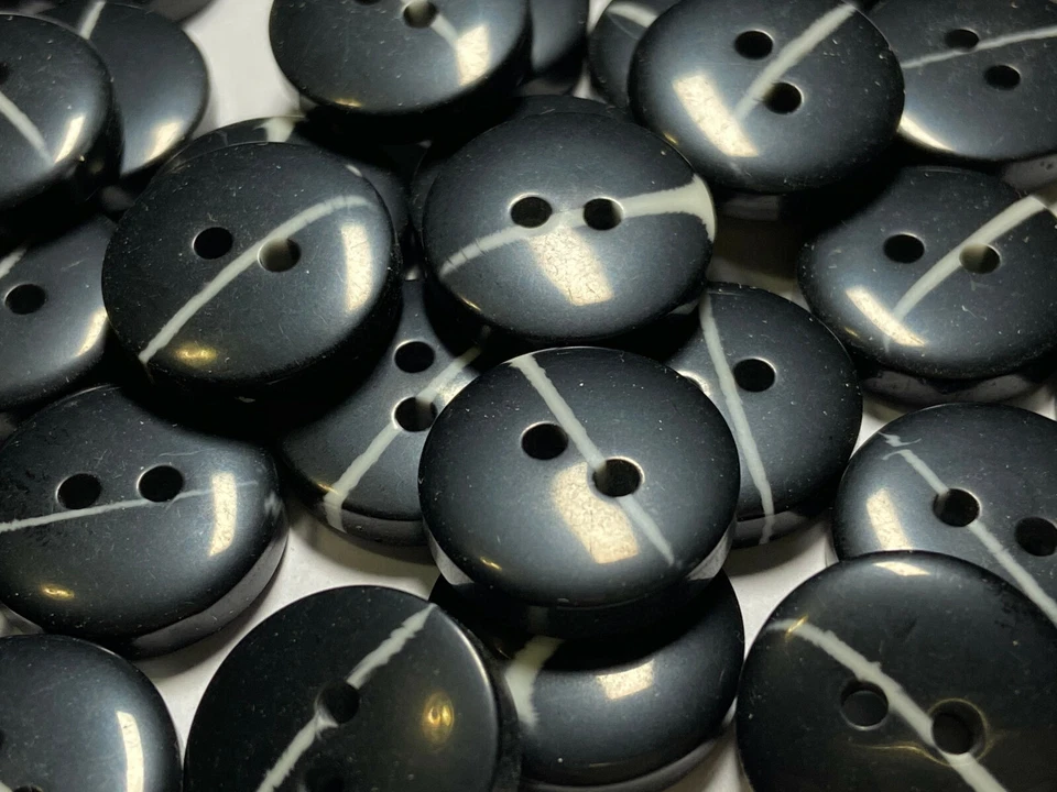 Vintage 80's Italian Thick/Chunky Poly Button Black/White 18mm 23mm 2hole  - Image 1 of 2