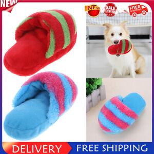 Striped Plush Slipper Shaped Squeaky Pet Toy Puppy Dog Sound Chew Play Supplies