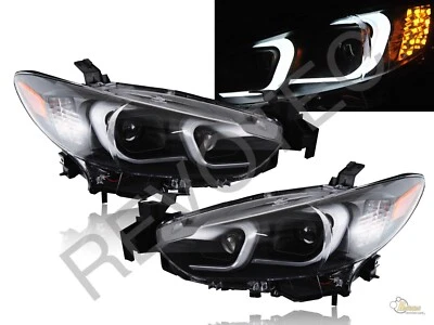Black LED Bar Projector Headlights Halogen For 2014-2017 Mazda 6 Sedan RH + LH - Image 1 of 4