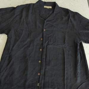 TOMMY BAHAMA HAWAII ALOHA PINEAPPLE PATTERN HAWAIIAN SHIRT XL 100% Silk Black - Picture 1 of 10