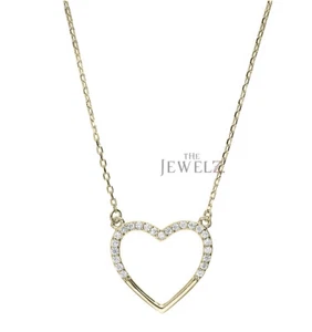 14K Gold 0.12 CT Pave VS/F-G Diamond Heart Charm Pendant Necklace - The Jewelz - Picture 1 of 3