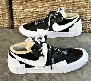 Nike Blazer Low x Sacai Retro Sneakers Mens 10 Black Patent Leather DM6443-001 - Picture 1 of 14