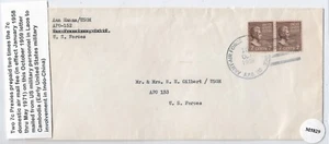 APO 152 (Laos), San Fran, Ca to APO 153 (Cambodia) 1959 2 x 7c Prexies (M5829) - Picture 1 of 1