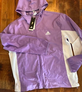 ADIDAS RUNNING JACKET SIZE L VIOLET NWT $60 FULL ZIPPER HOOD - Picture 1 of 14
