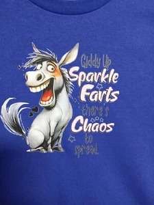 Novelty T Shirt, Purple, Large, "Giddy up sparkle f*rts there's chaos to spread" - Picture 1 of 2