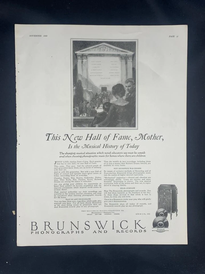 Anúncio de revista* - 1922 - Fonógrafos Brunswick - (#3) - Imagem 1 de 1