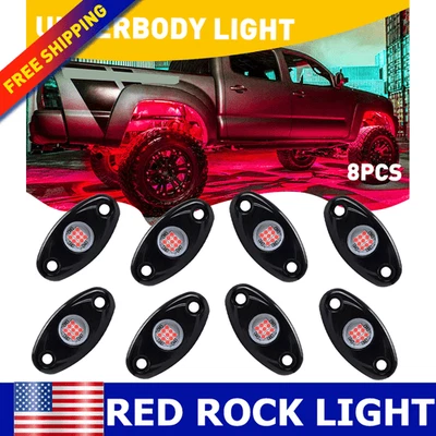 8 Pods Pure Red LED Rock Lights, Waterproof Underglow Underbody Lighting Kit New - Image 1 of 4