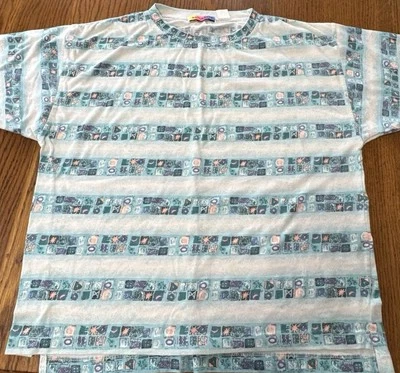 VTG Iconic 90s Y2K Crewneck Saturdays Skater T-shirt Geometric Short Sleeve Sz L - Image 1 of 4