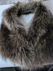 Echtpelz Kragen Langhaar Braun Beige Knöpfe Futterstoff Dunkel - Bild 1 von 8