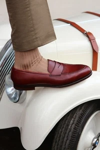 Premium Handcraft Men Burgundy Shoes Loafer Men Leather Slip On Leather Elegant - Picture 1 of 4