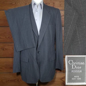 Christian Dior 2 Piece Suit Mens 46XL 42X34 Dark Charcoal Stripe VL Wool - Picture 1 of 13